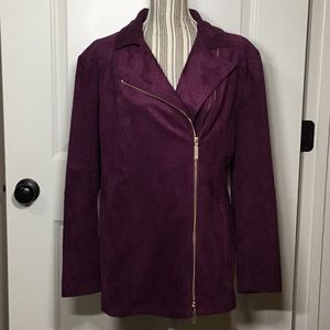 🩷Chico’s🩷 Elongated Faux-Suede Moto Jacket, Plum Shadow, 3